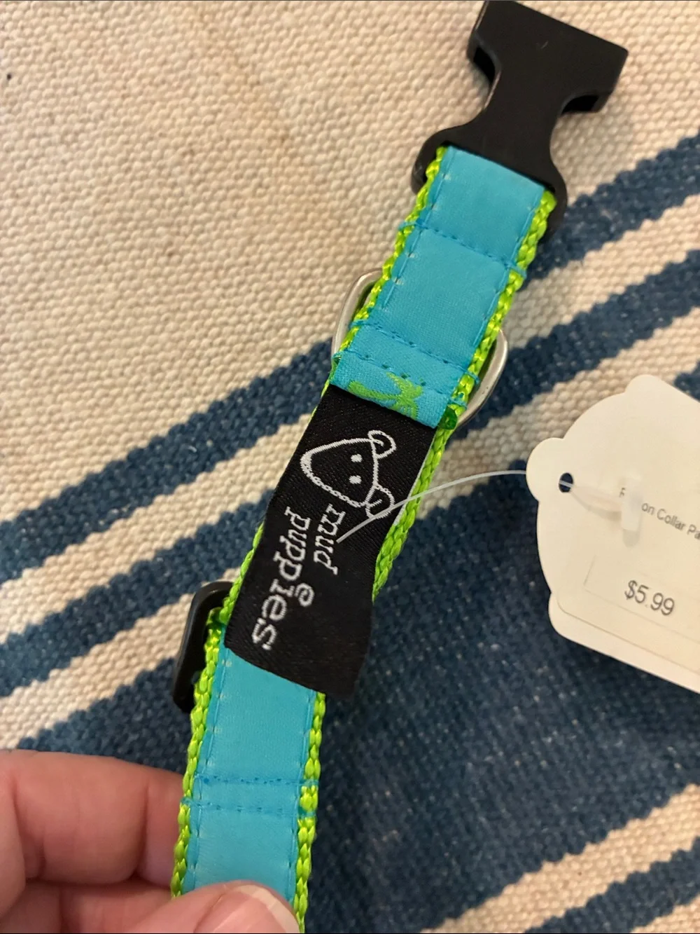 Mudd Blue & Green Adjustable Dog Collar with D-Ring